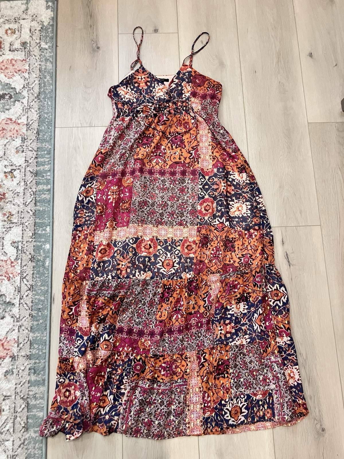 Boho Flowy Patchwork Print Tiered Maxi Dress Sz X… - image 1