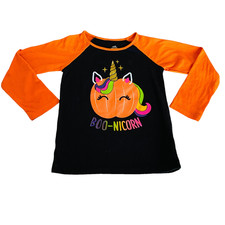 Halloween Toddler Girls BOO-NICORN Pumpkin Unicorn Glitter Long Sleeve Shirt 4T