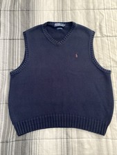Vintage 90s Polo Ralph Lauren Sweater Vest Mens XL 100 Cotton Royal Blue Preppy