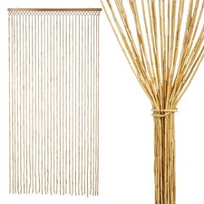 Holz Perlen Tür Vorhang 180 x 90 cm - natur -  Retro Raum Teiler Boho Wand Deko