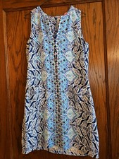 Lilly Pulitzer Blue White Shift Dress Sleeveless Pockets V Neck Size 6