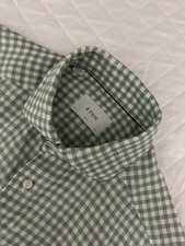 ETON Long Sleeve Green  White Check Linen Dress Shirt 15 3/4 40 Slim Fit