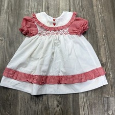 Vtg Polly Flinders Handsmocked Red And White Gingham Dress Girls Size 18 Mo