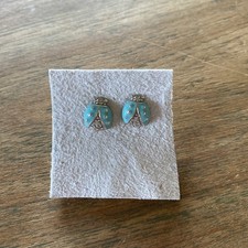 Blue LADY BUG ENAMEL STUD EARRINGS .925 STERLING SILVER
