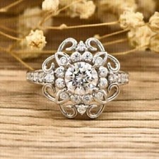 2.Ct Round Cut Lab Created Diamond Cluster Engagement Ring 14k White Gold Plated