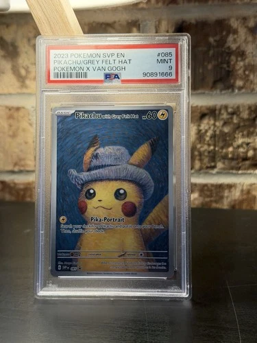 PSA 9 PIKACHU WITH GREY FELT HAT 2023 POKEMON SVP POKEMON X VAN GOGH #085 *MINT*