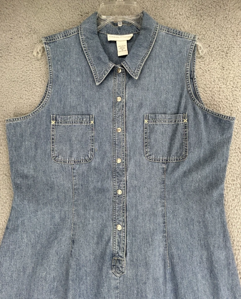 Maxi Vestido Vaina Denim Informal Esquinero Sin Mangas Talla 14 Medio Botón Azul Foto 2 de 4