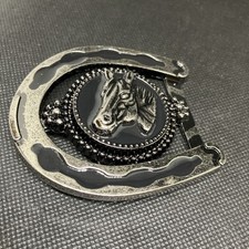 Horseshoe Black Horse Horseshoes Cowboy Cowgirl Western Belt Buckle 1244