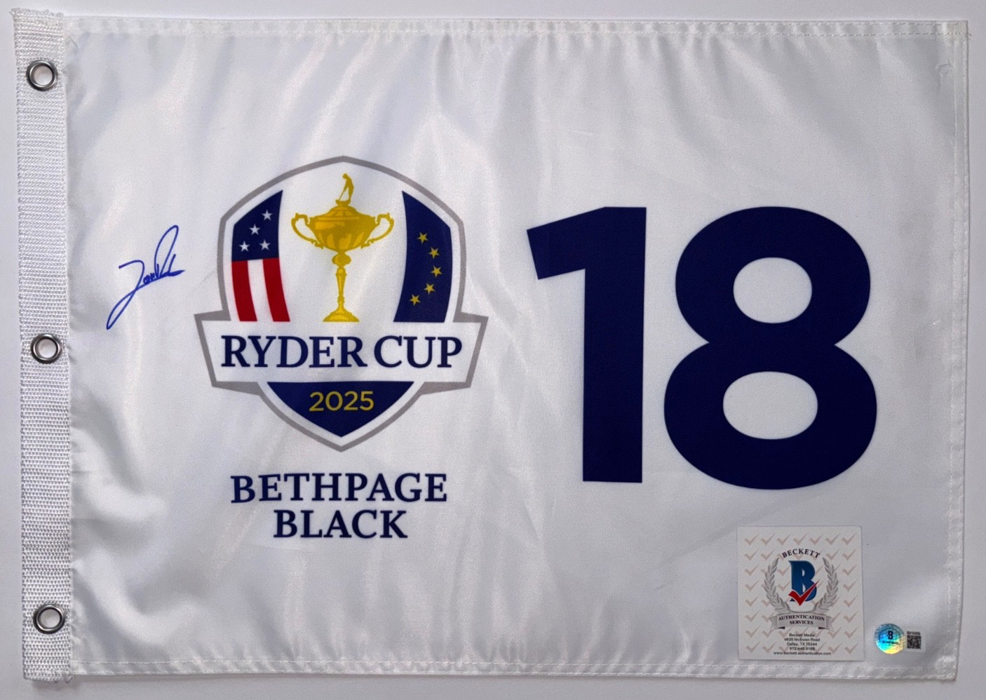 JON RAHM SIGNED 2025 RYDER CUP GOLF FLAG BETHPAGE BLACK EURO EUROPE TEAM BAS 1 