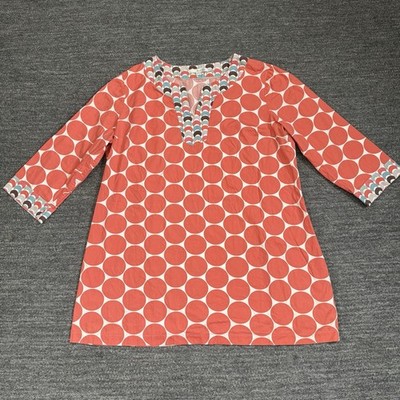 Boden Tunic Top Women 18 Polka Dot Pink V-Neck Resort Preppy Old Money Beach