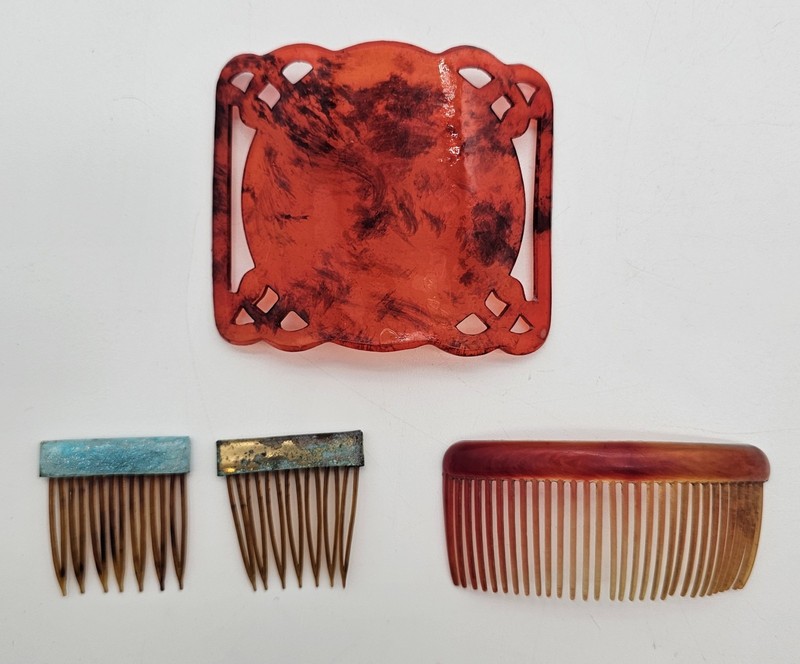 Vintage Faux Tortoise Shell Hair Combs Accessories ~ Set Of 4 