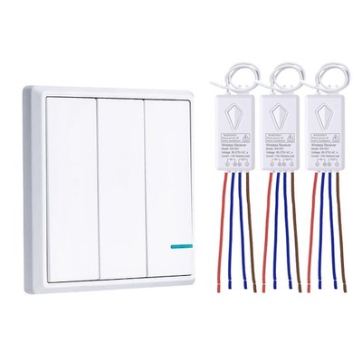 Wireless Light Switch, 3 Gang Wall Switch with Mini Receiver, Outdoor 1900ft ...