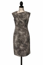Calvin Klein Sheath Dress Womens 8 Black Cream Leopard Sleeveless