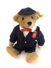 Steiff Victorian Boy Bear 14" Navy Blue Suit Red Bow Beret 0155/35 Germany 1986