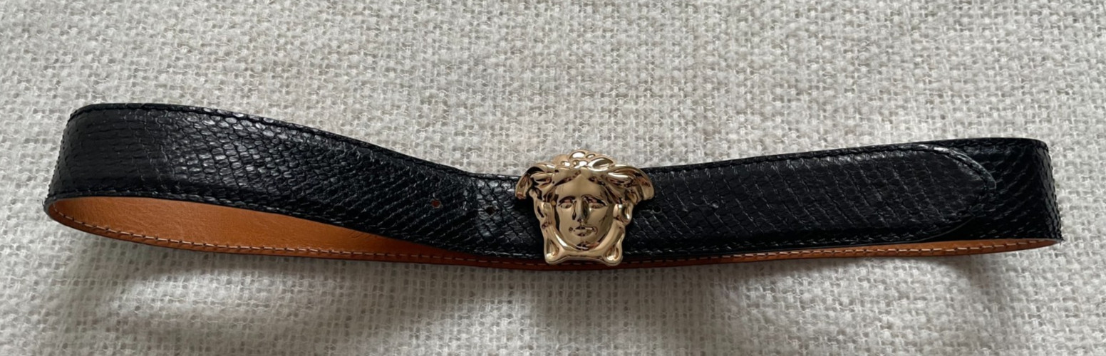 Versace Black Python Leather Belt Size 31 - 35 Ma… - image 1