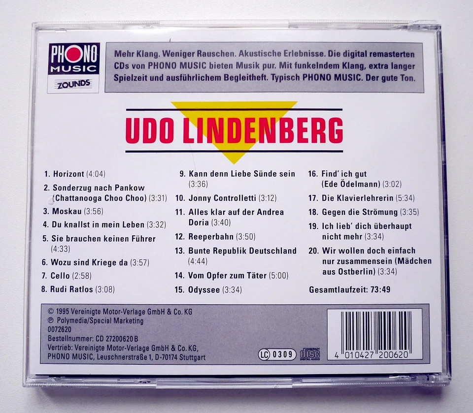CD: Udo Lindenberg - Reeperbahn - Best (Zounds 1995) audiophile CD Zustand gut - Bild 2 von 2