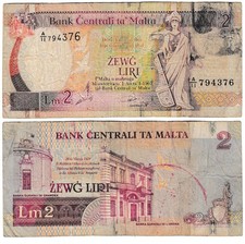 182 Malta Banknote 2 Lira - 1994 P#45a, ( s ) - Signature APG - see orig. Scans