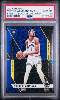 2023 PANINI PHOENIX FADE TO BLACK BLUE LAZER VICTOR WEMBANYAMA 219/275 PSA 10