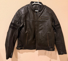 Men's Genuine Cowhide Leather Biker Jacket - Black - w/ Armor - YKK Zipper