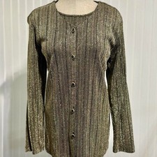 Vintage 90s Alfred Dunner Gold Metallic Knit Top Cardigan Sz 10 Made in USA