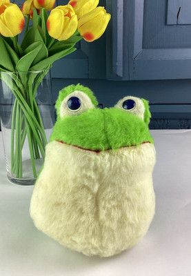 Vintage 1977 Animal Fair Roly Poly Frog Plush Wind Up Music Box Rock A Bye Baby