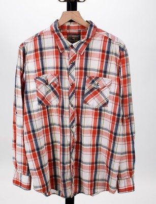 Skully Western Shirt Mens XL Orange Plaid Snap Up Grunge Rock and Roll Cowboy