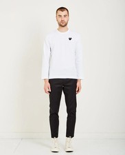 Comme des Gar ons PLAY Black Heart Long Sleeve T-Shirt White Men's XL Fits L 