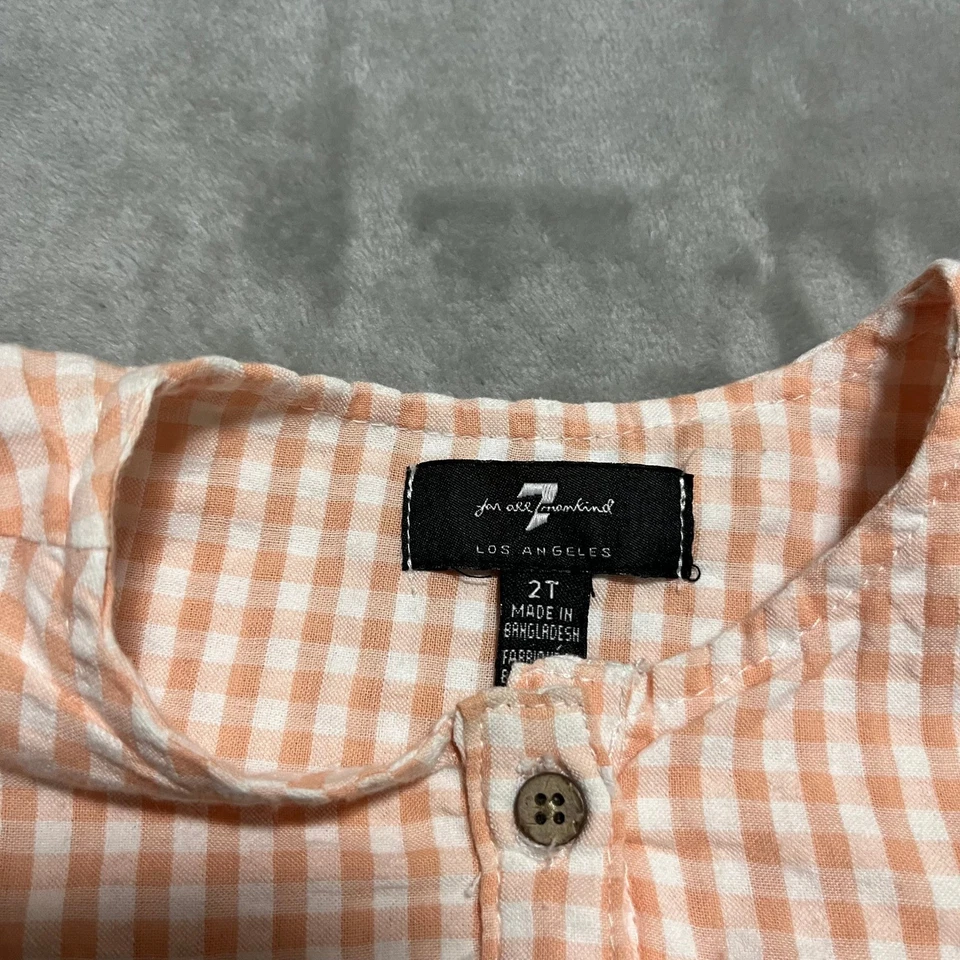 7 For All Mankind Girls Outfit Set Gingham Top White Denim Shorts 2T - Image 3 of 4