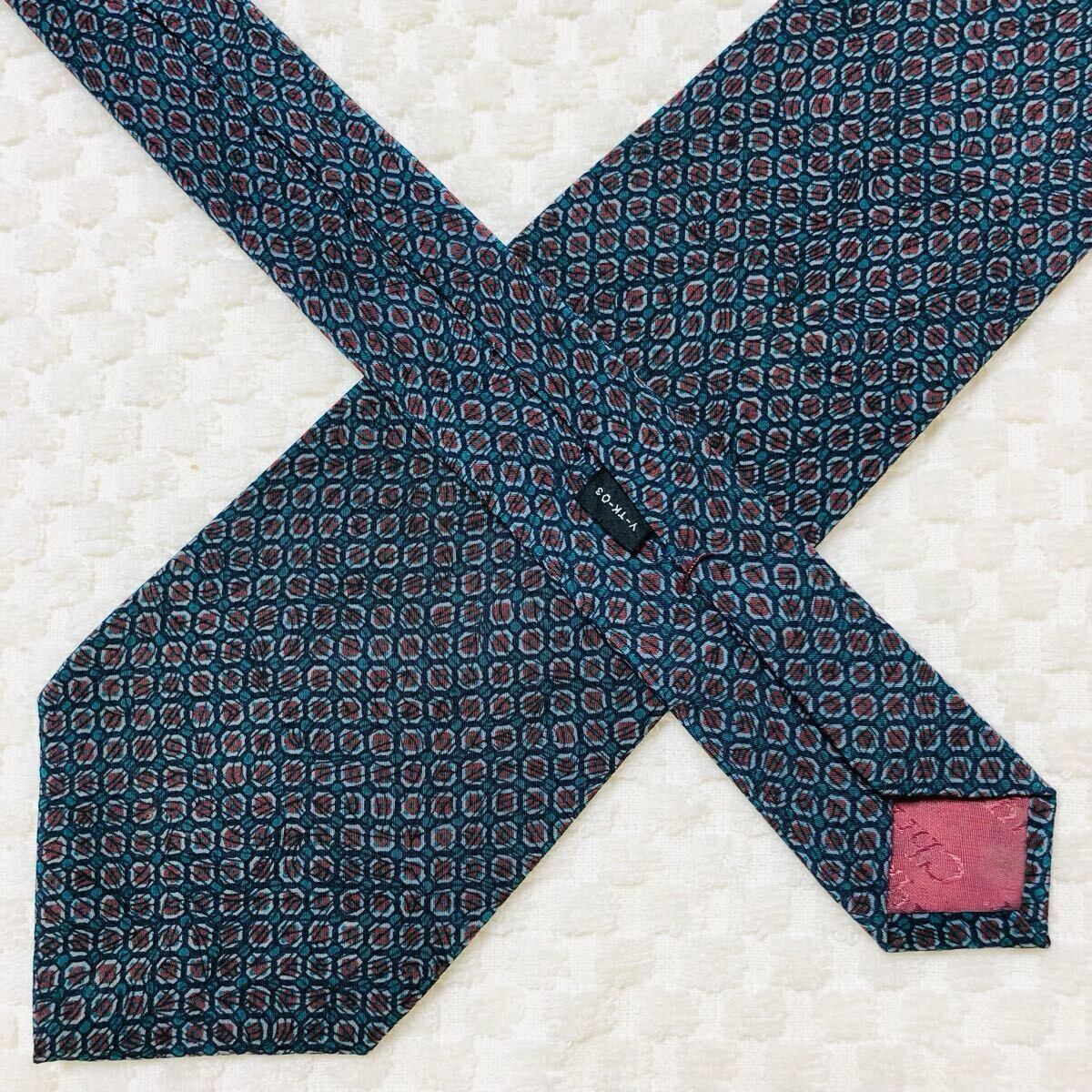 Excellent condition Christian Dior tie jewelry all over pattern 100 silk blue bu thumbnail 5