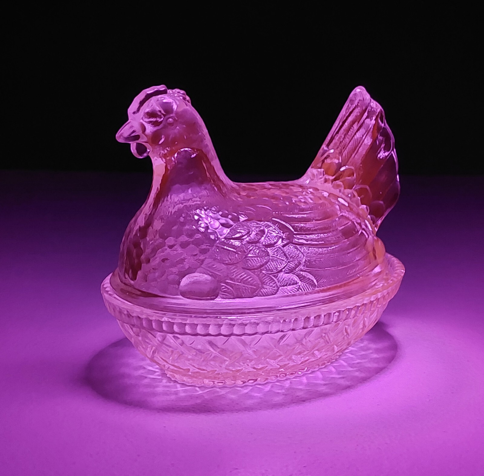 BLUE VASELINE GLASS URANIUM GLASS HEN CHICKEN CANDY DISH, Depression