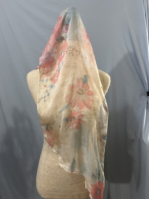 Floral Rectangle Silk Chiffon Scarf Delicate And Fluttery