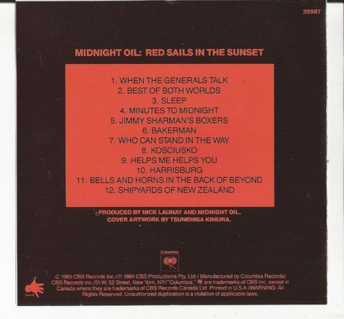 Midnight Oil Red Sails in the Sunset CD Front Insert Only NO CD Just artwork - Picture 2 of 2