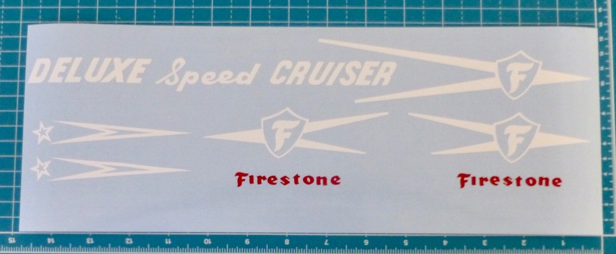 Reproduction decal set for vintage 1960s Firestone Deluxe Speed