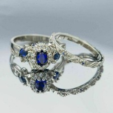 2Ct Oval Cut Lab-Created Sapphire Engagement Band Ring Set 14K White Gold Finish