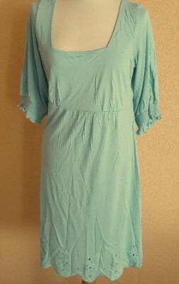 Shirt-Kleid v. Linea Tesini, Gr. 40, aquamarin, gesmokt,Lochstickerei Neu 88P
