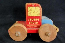 Vintage Sturdi Holz Lkw Spielzeug Rot Blau Gelb Für Teile Oder Reparatur