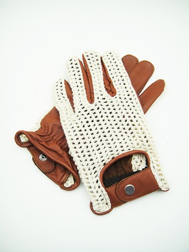 NEW "DAYTONA" Men's Leather Driving Pilot Crochet Gloves Vintage Classic Car - Picture 11 of 11