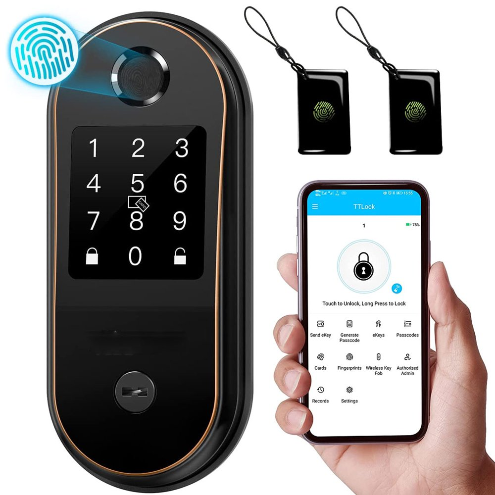 Smart Lock 5-in-1 Fingerprint Bluetooth Keyless Entry Deadbolt Door Lock with App Control-image