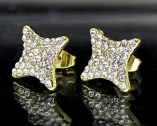 Men Women Star Shape CZ Earrings Iced 12mm Studs 14k Gold Plated Hip Hop Fashion