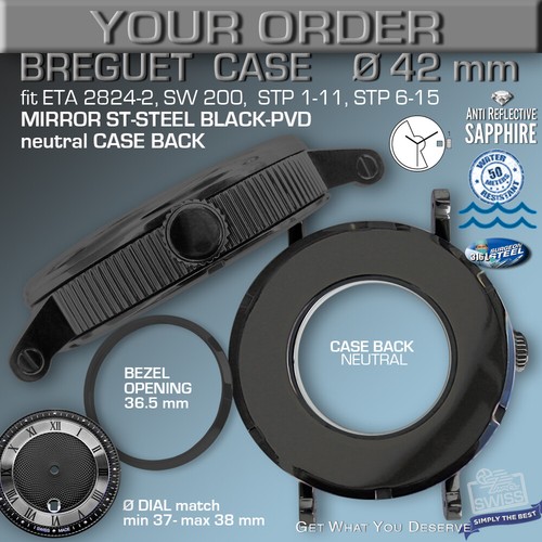 ESTUCHE RELOJ BREGUET, 42 mm, NEGRO-PVD, ZAFIRO CR, MOVIMIENTO. ETA2824, SW, STP, SOP - Imagen 7 de 8