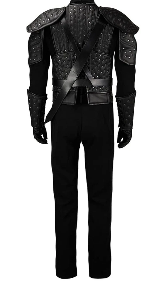 Conjunto completo de uniforme de cuero de Halloween disfraz de cosplay negro de lobo blanco Foto 2 de 4