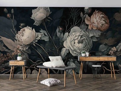 3D Floral Leaf Rose Gray Bud Self-adhesive Removeable Wallpaper Wall Mural 1081 - Image 1 of 4