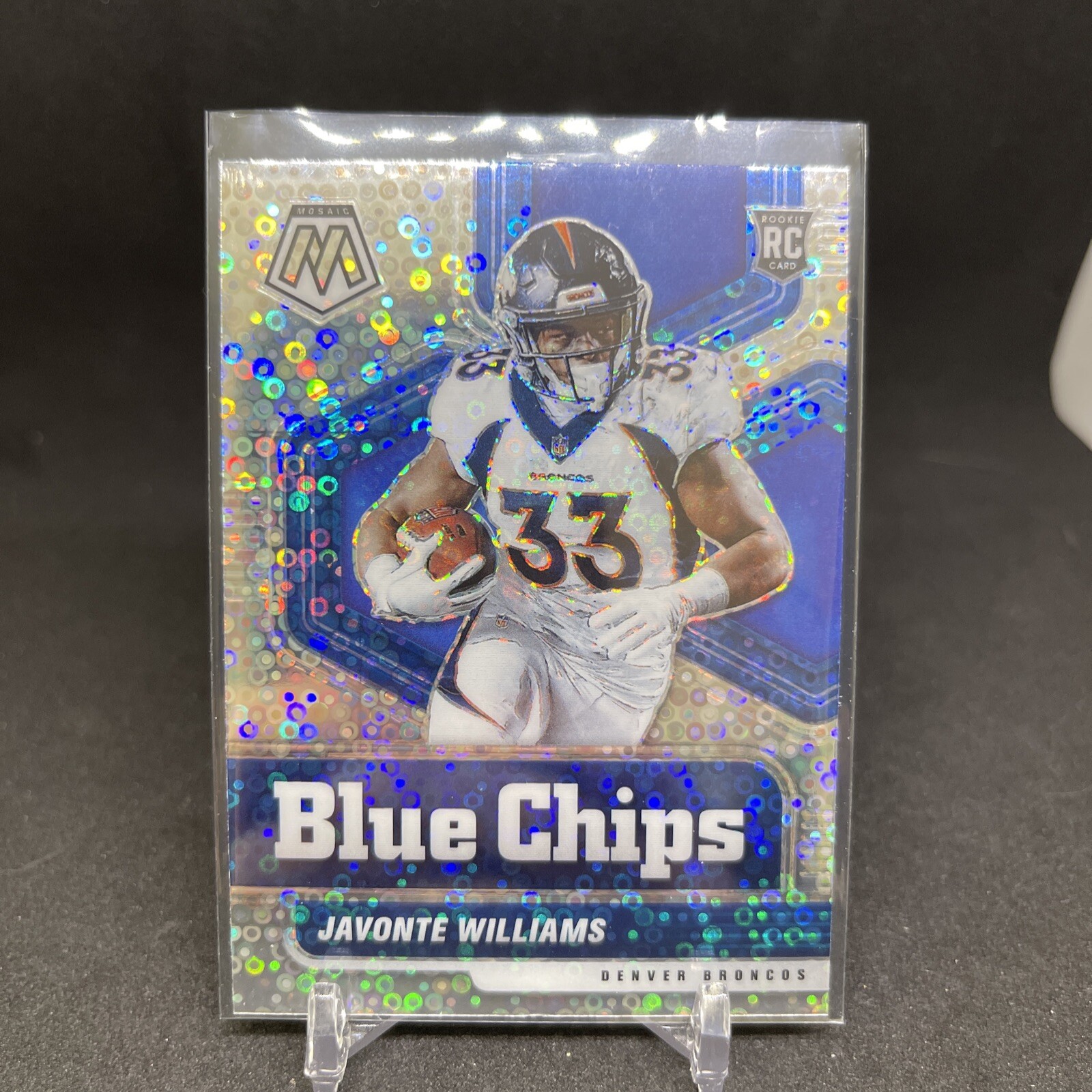 2021 Mosaic Blue Chips No Huddle Silver Prizm Javonte Williams Rookie RC #14