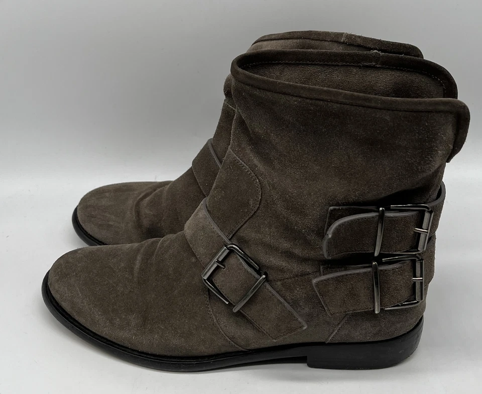 Giuseppe Zanotti Grey 'Cobain' Suede Buckle Accent Block Heel Bootie sz 37 - Image 3 of 4