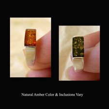 BALTIC HONEY or GREEN AMBER STERLING SILVER HANDMADE UNISEX RING