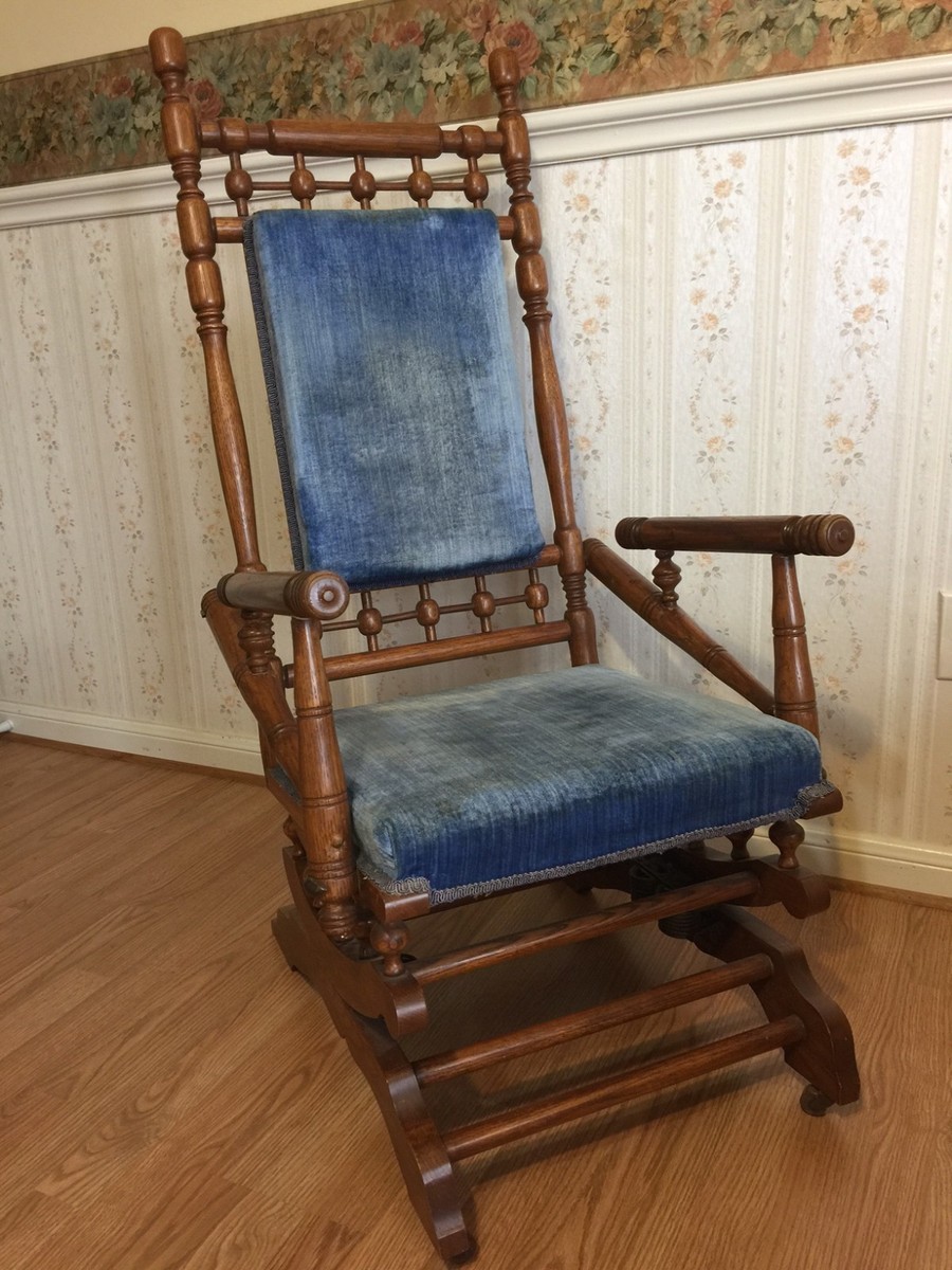 Antique Eastlake Victorian Turned Walnut Platform Rocking Chair Late  1800's