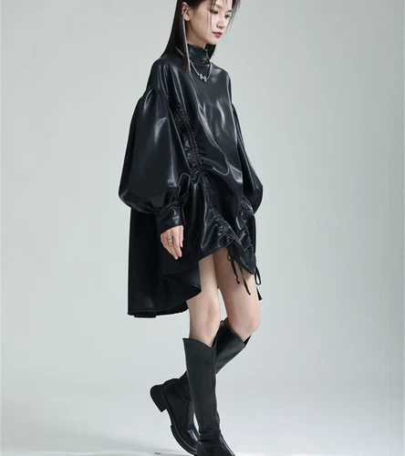 Women Long Sleeve Dress Japanese Loose Casual Standing collar cloak coat - Foto 3 di 15