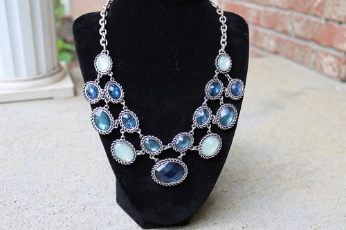 Dana Buchman Bib Fashion Necklace Silver Tone And Blue
