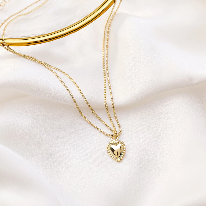 Fashion Gold Heart Dual Layer Simple Love Long Pendant Clavicle