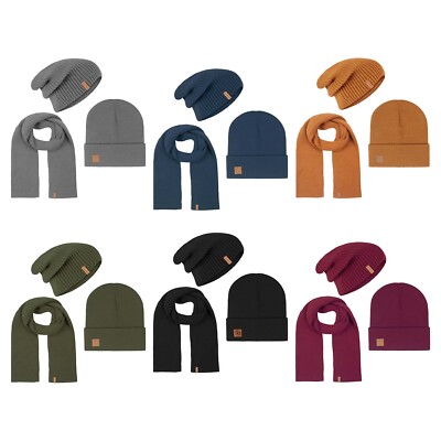 riverso Herren RIVGordon Slouch Beanie Mütze Schal Sets Unisex 3 in 1 Einfarbig 